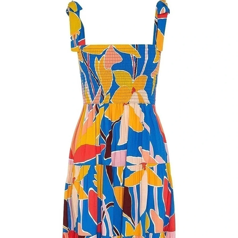 Floral Ruffle Maxi Dress With Tie Straps - Picture 4 of 11